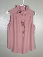 Anne Klein Woven Tank Top Button Blouse Shirt Rose Tan Size S Womens