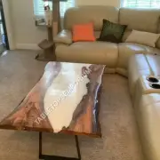 White Epoxy Resin Center Sofa Dining Table, Epoxy Wooden Table, Hallway Decors