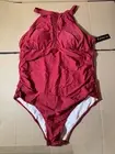 NWT Tempt Me Women One Piece Red Swimsuit High Neck Plunge Ruched Tummy 16W