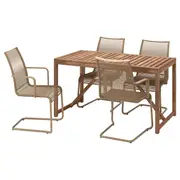 NÄMMARÖ / VÄSMAN table+4 chairs w armrests, outdoor, light brown stained/brown, 140 cm