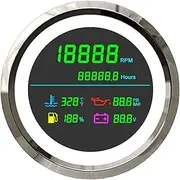 HDVCRNBAVW 6 in 1 85mm LCD Multi-Function Tachometer Fuel Gauge Water Temperature Oil Pressure Voltmeter Hour Meter for Boat Car Speedometer(TLM85-WS)