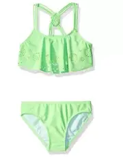 Freestyle Girls Flounce Laser Cut Madallion Bikini Swimsuit Green Size 8 4031