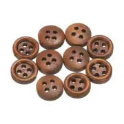 10pcs Wooden Sewing Button 10mm 4 Holes Round Craft Buttons, Coffee