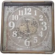 Square 80cm Roma mirrored moving cogs wall clock - Gold w/ silver