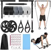Pilates Bar Kit with Resistance Bands, Pilates Equipment Exercise Bar with Ab Roller for Abs Workout, Portable Home Gym Yoga Fitness Bar for Women & Men