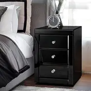 ALFORDSON Mirrored Bedside Table 58cm Height Sofa Side Table Black Bedroom Nightstand Home Furniture Glass Cabinet Chests of 3 Drawers for Living Room and Bedroom