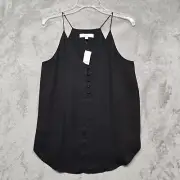 Ann Taylor LOFT Top Womens Medium Black Sleeveless Button Front Lightweight