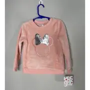 Disney Junior Minnie Mouse Sequined Bow Girls 4 Fuzzy Pullover Sweater Peach