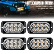 4X 8 LED Amber White Truck Car Emergency Beacon Warning Hazard Strobe Light Bar