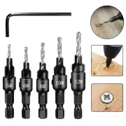 5PCS Countersink Drill Bit Set +1PC Wrench Wood Tools Carpentry Woodworking Drill Bit Pilot Holes Hex Shank Screw Size #