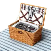 NNEDSZ Picnic Basket Set Wooden Cooler Bag 4 Person Outdoor Insulated Liquor