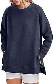 [Generic] Light Sweatshirts Women Fall Tunic Tops Crew Neck Soft Pullover with Side Zipper Shirt Clothes 2023 Large Ladies Sweatshirts