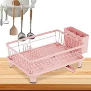 Dish Drain Rack - Kitchen Dish Rack with Drain,Space Saving Strainer with Drip Tray & Drainage Spout, Storage Organizer Utensil Holder for Plates, Bowls, Cups