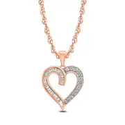0.33 CT. T.W. Baguette and Round Natural Diamond Heart Pendant in 10K Rose Gold