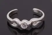 Silver Toe Ring Adjustable With Cubic Zirconia Stone