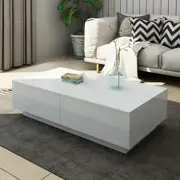 Modern Coffee Table 4-Drawer Storage Shelf High Gloss Wood Living Room Furniture - White