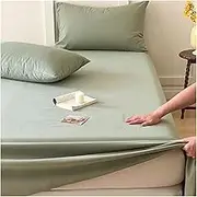 Flat Sheet Single/Twin Small Double/Full Queen King Size Bed Top Sheet Premium 1-Piece Luxury and Soft 100% Cotton Brushed Bedding Flat Sheet(Green B,160x230cm+48x74cm x1)