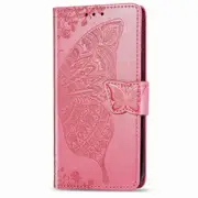 For Xiaomi Redmi Note 8T Butterfly Love Flower Embossed Horizontal Flip Leather Case with Bracket Lanyard Card Slot Wallet(Pink)