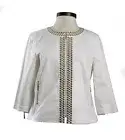 St John Knits White Stretch Denim Jacket Gold Sequins Size 6 NWT MSRP $995