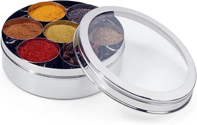 Zinel 7200 Stainless Steel Spice BoxMasala Dabba with 7 Comparments and Transpar