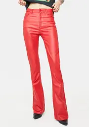 [Edikted] Red Vegan Leather Flare Pants