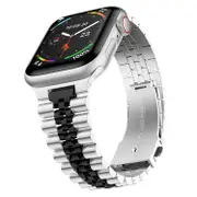 Friendie Perth Collection Steel Link Band for Apple Watch (Silver/Black) [Small]