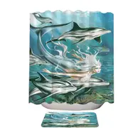 Sirens Mythology Art Dolphins and Mermaid Shower Curtain