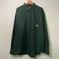 在飛比找蝦皮購物優惠-古著 carhartt 深綠素色長袖工作襯衫 CR08良吉古