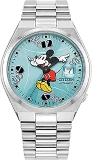 [CITIZEN] Unisex Automatic Tsuyosa Mickey Mouse, Sky Blue Sunray Dial, Stainless Steel Case Watch (Model: NJ0156-50L), Silver-Tone, Classic