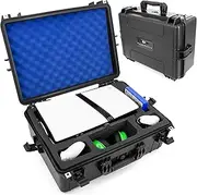 CASEMATIX Travel Case Compatible With PlayStation 5 & PS5 Disc Drive - Hard Shell Waterproof Case With Custom Foam for Console, Controllers, Stand, Headset, Games and PS5 Accessories
