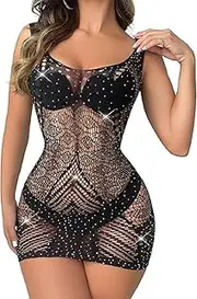 [Generic] Sexy Lingerie for Women fishing net Deep V Hot Mesh Mini Dress Bodysuit Valentine's Day Stripper Outfits