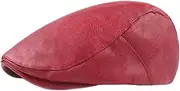 [Lifup] Men Women Newsboy Flat Cap PU Leather Gatsby Ivy Beret Cap, Red 2, One Size