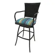 Indoor 30" Bar Stool Erin - Aqua Blue Sun Stripe - Brown Frame