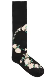 Simone Rocha Floral-intarsia Cotton-blend Socks - Black ONE SIZE