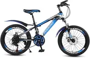 Kids' Bikes 20-inch Bikes for Kids Foldable Children's Bike Double Shock-Absorbing Mountain Bike 21-Speed Mountain Bike (Color : Black+Blue, Size : 20 inches)