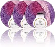 NICEEC 3 Skeins 100% Wool Rainbow Yarn Single Ply Yarn Soft Gradient Colorful Yarn Self-Striping Crochet Yarn for Knitting-12#, 3 Pack