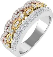 [FINEROCK] 1/2 Carat Diamond Tri Color Wedding Band Ring in 10K Gold