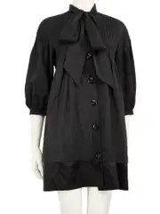 Black Ballon Sleeve Neck Tie Dress