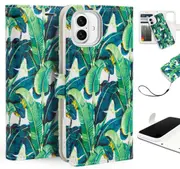 Tough On Magnetic Detachable Leather Phone Case for iPhone 16 Plus - Banana Leaf