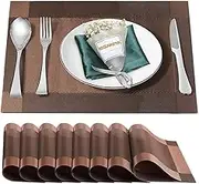 Bxzandya Placemats Set of 8,Washable,Heat and Stain Resistant Indoor/Outdoor Place mats, Vinyl Woven Non Slip Table Mats for Restaurant Table Protection, PVC Table Placemats.(Brown,8PCS)