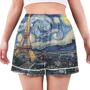 [RPLIFE] Paris Eiffel Towel at Starry Night Pj Shorts, Soft Comfy Lounge Shorts