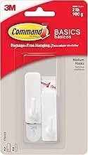 Command Adhesive Basic Wall Hooks 2-Pieces Pack, White, Medium
