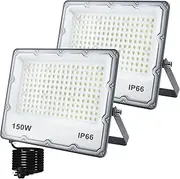 150W LED Flood Light Warm White, Outdoor Security Lights Wall Lighting Fixtures 3000K 15000LM Illumination, IP66 Waterproof Projects for Garage, Warehouse, Pathway, Yard (2 Pack)
