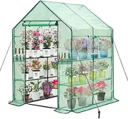 [Purlyu] Walk-in Greenhouse w/ Roll-Up Zipper Door & Screen Windows-3 Tiers 12 Shelves 56x56x76“ PE Greenhouse for Outdoor Gardening Plants Cold Frost Protection Wind Rain Proof(PLGHW002G-N)