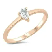 Pear Shape Ring Sterling Silver 925 Rose Gold Plated Clear CZ Height 5 mm Size 8