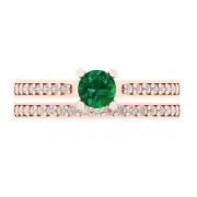 1.2ct Round Cut Pave Emerald Stone Ring Band bridal Set 14k Rose solid Gold