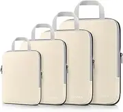 [Gonex] Compression Packing Cubes, 4pcs Expandable Storage Travel Luggage Bags Organizers (4 PCS Cream)