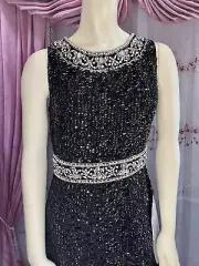 MacDuggal SZ 2 Embellished HI Neck Blk w/Silver Deco Dress