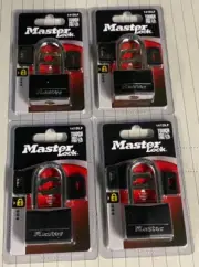 Lot of 4 Master Lock Padlocks With Black Cover 1-9/16" Wide 1/4" x 1-1/2" Hasp