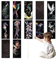 Scratch Bookmarks | Party Favor Scratch Off Paper Set of 12,Bookmarks Craft Kit for Kid Paper Art Sets for Students Party Bag Fillers